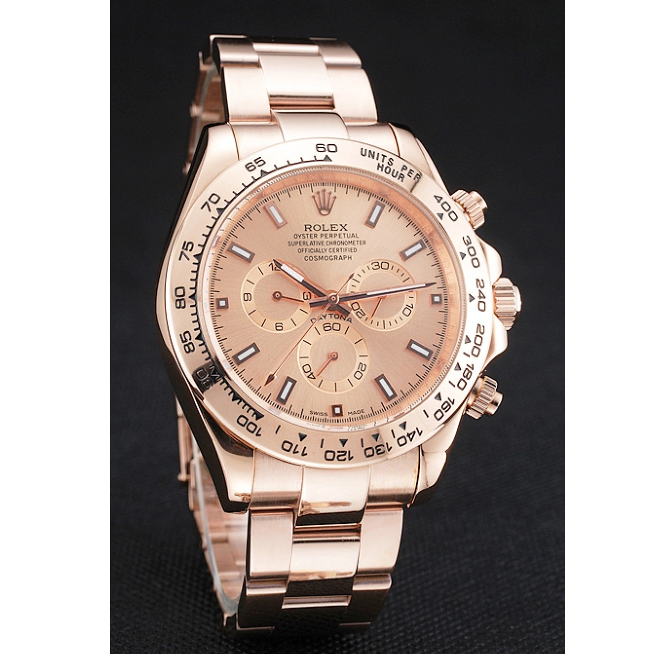 Rolex aaa copy Pink Case Daytona 1454247 Rose Cosmograph Gold Rolex Bracelet And Dial 1028
